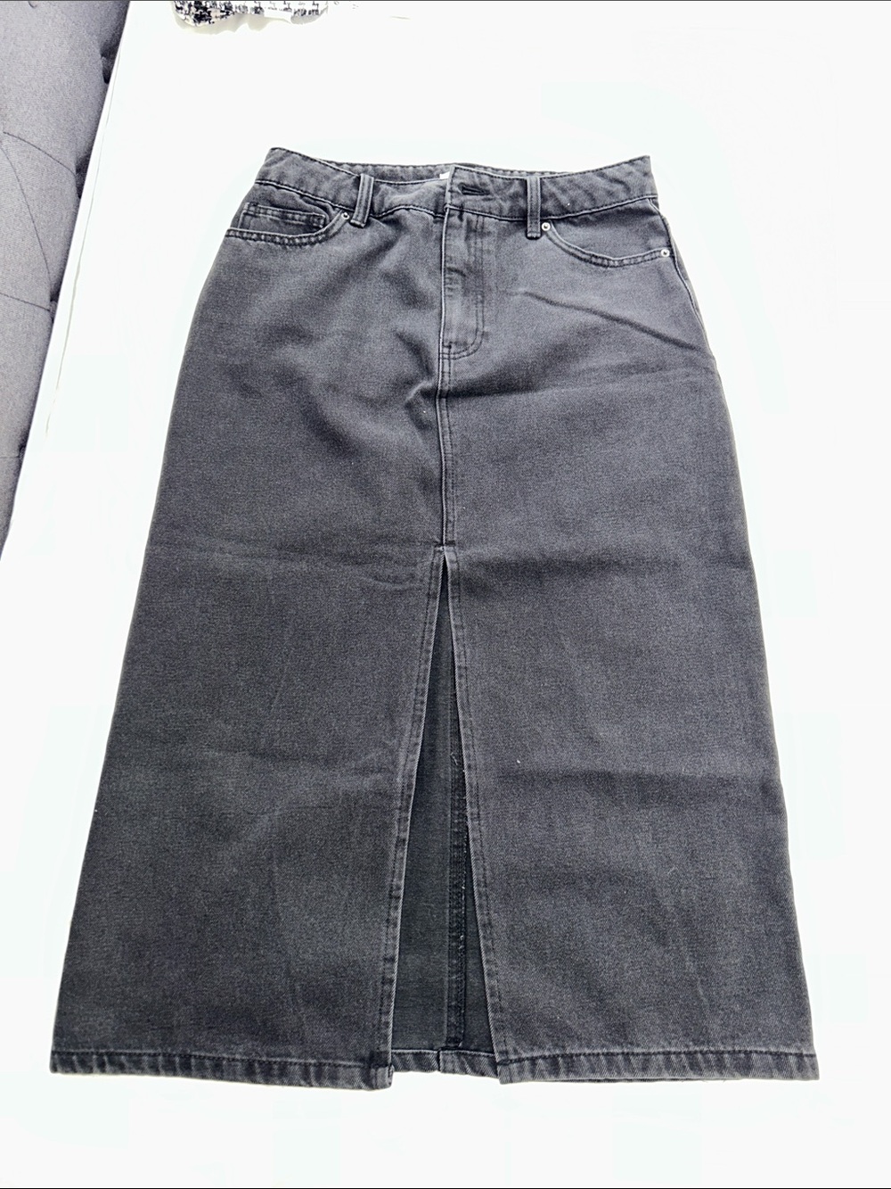 Forever 21 Black Denim Midi Skirt with Front Center Slit